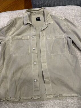 Zara Khaki Utility Button-Front Overshirt